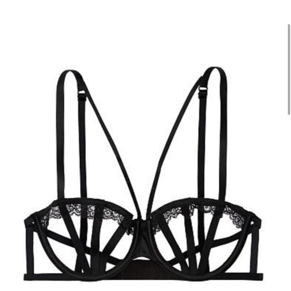 Victoria's Secret Very Sexy Strappy Underwire Balconet Bra Black Sz 34D NWT‎